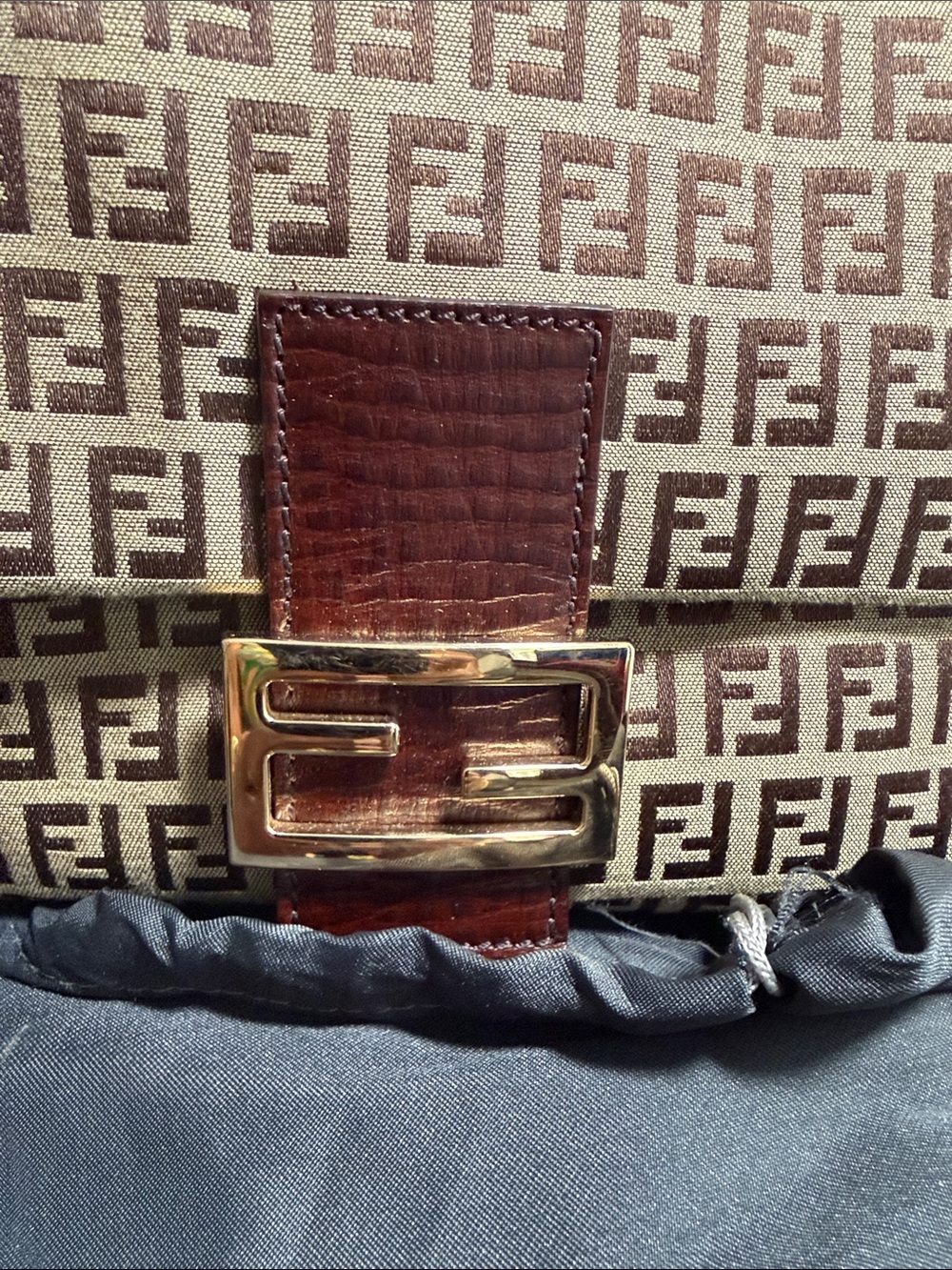 Fendi Tan and Brown FF Canvas Shoulder Bag with Gold Buckle - Picture 5 of 7